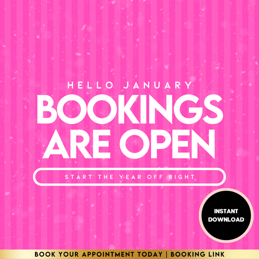 Bookings Open Pink - Holiday/January Pre-Made Template Design