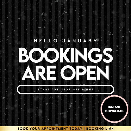 Bookings Open Black - Holiday/January Pre-Made Template Design